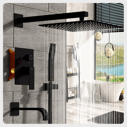 Rain Shower Faucet Set Luxury Matte Black