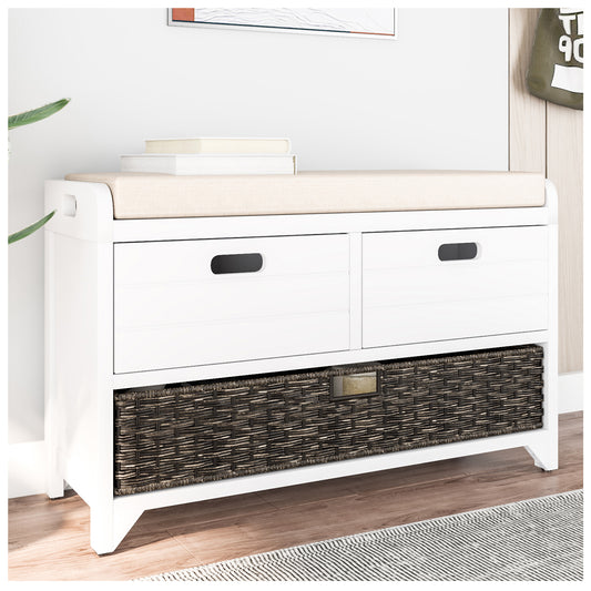 Bench with Storage and Seating - White 32” Shoe Bench with Storage