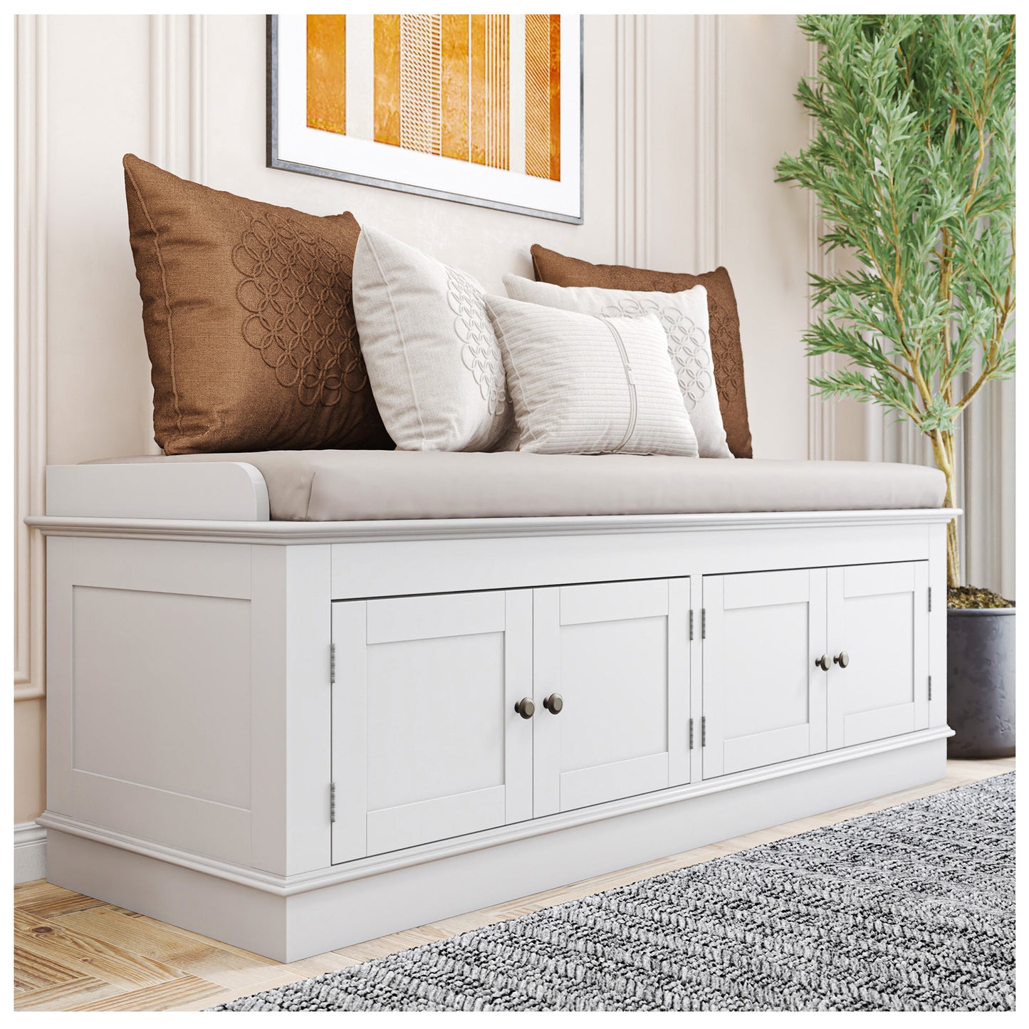 Storage Benches with Seating - White 42” Shoe Bench with Storage