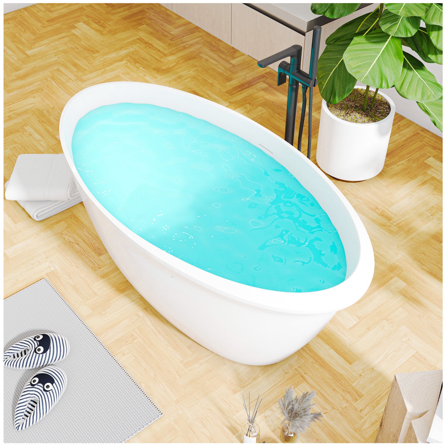 Modern Bathtubs for Bathrooms - 59” White Free Standing Tub