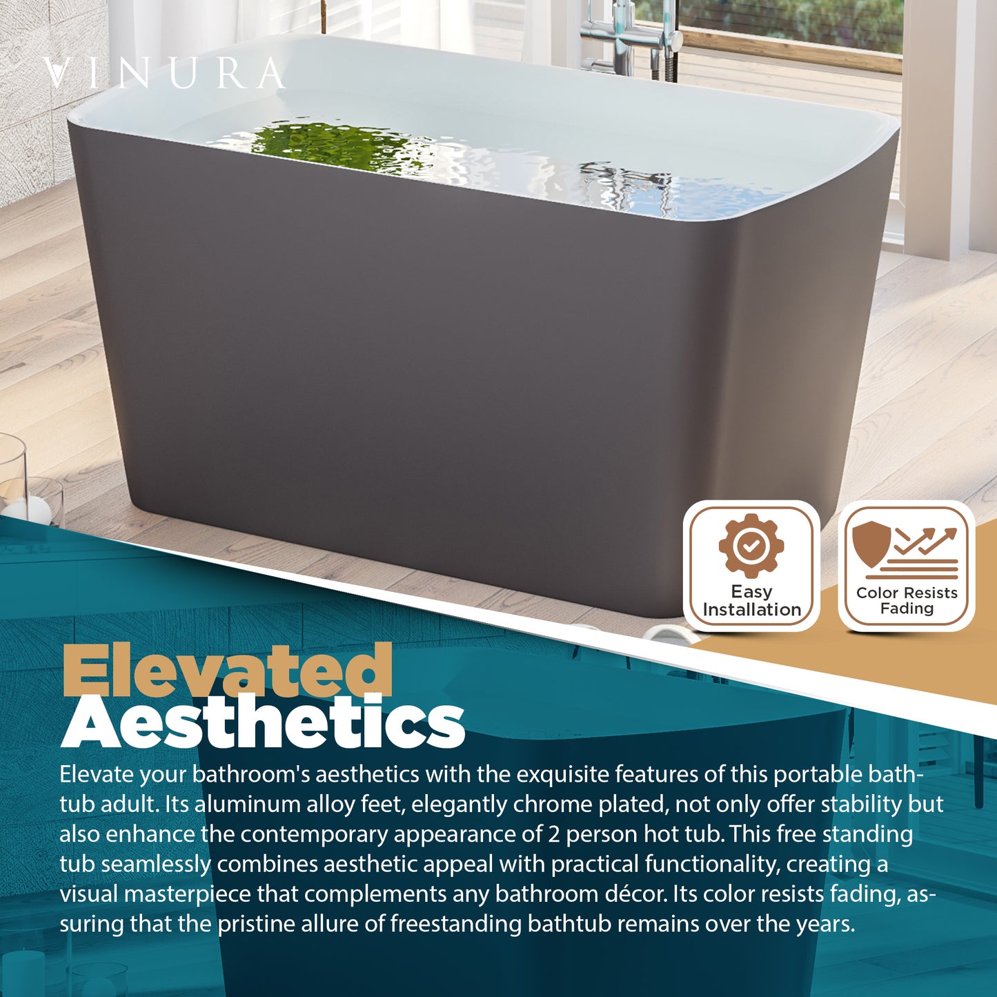 Modern Bathtubs for Bathrooms - 47” Gray Free Standing Tub