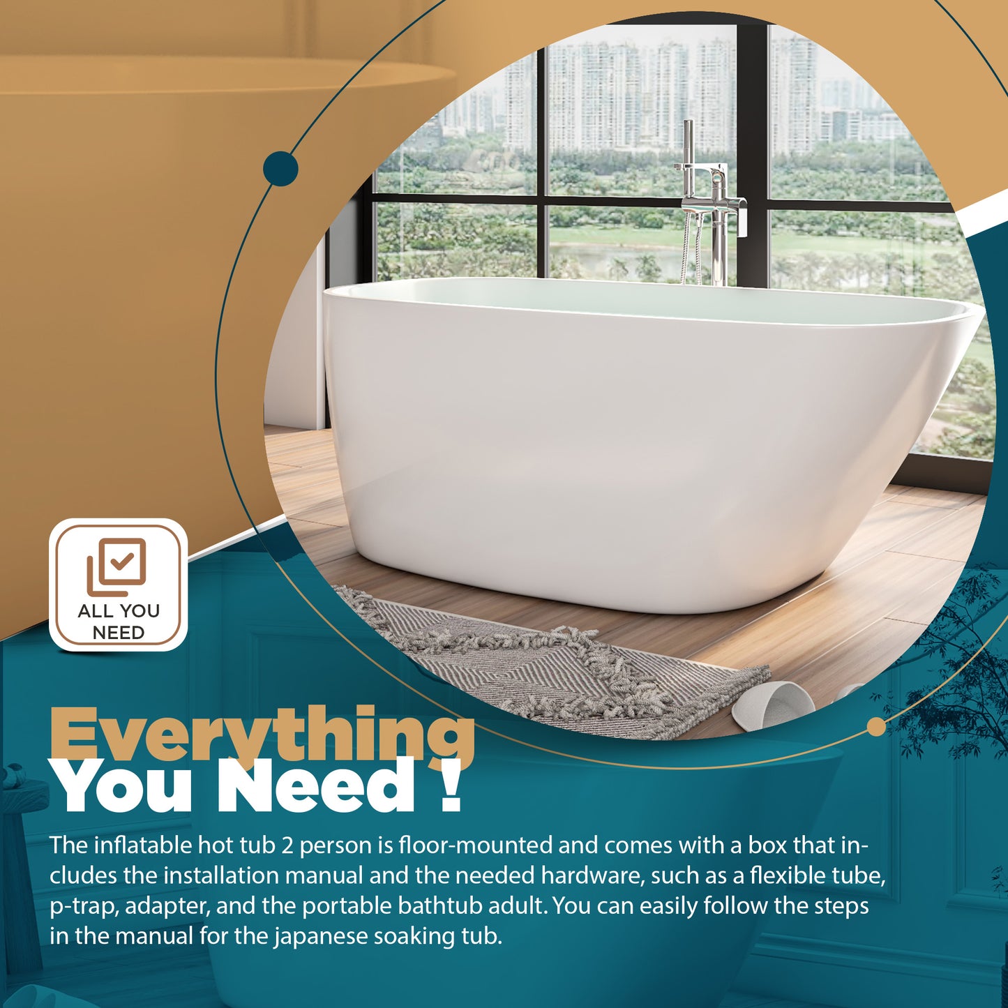 Freestanding Bathtubs - 59” Acrylic White Freestanding Soaking Bathtub