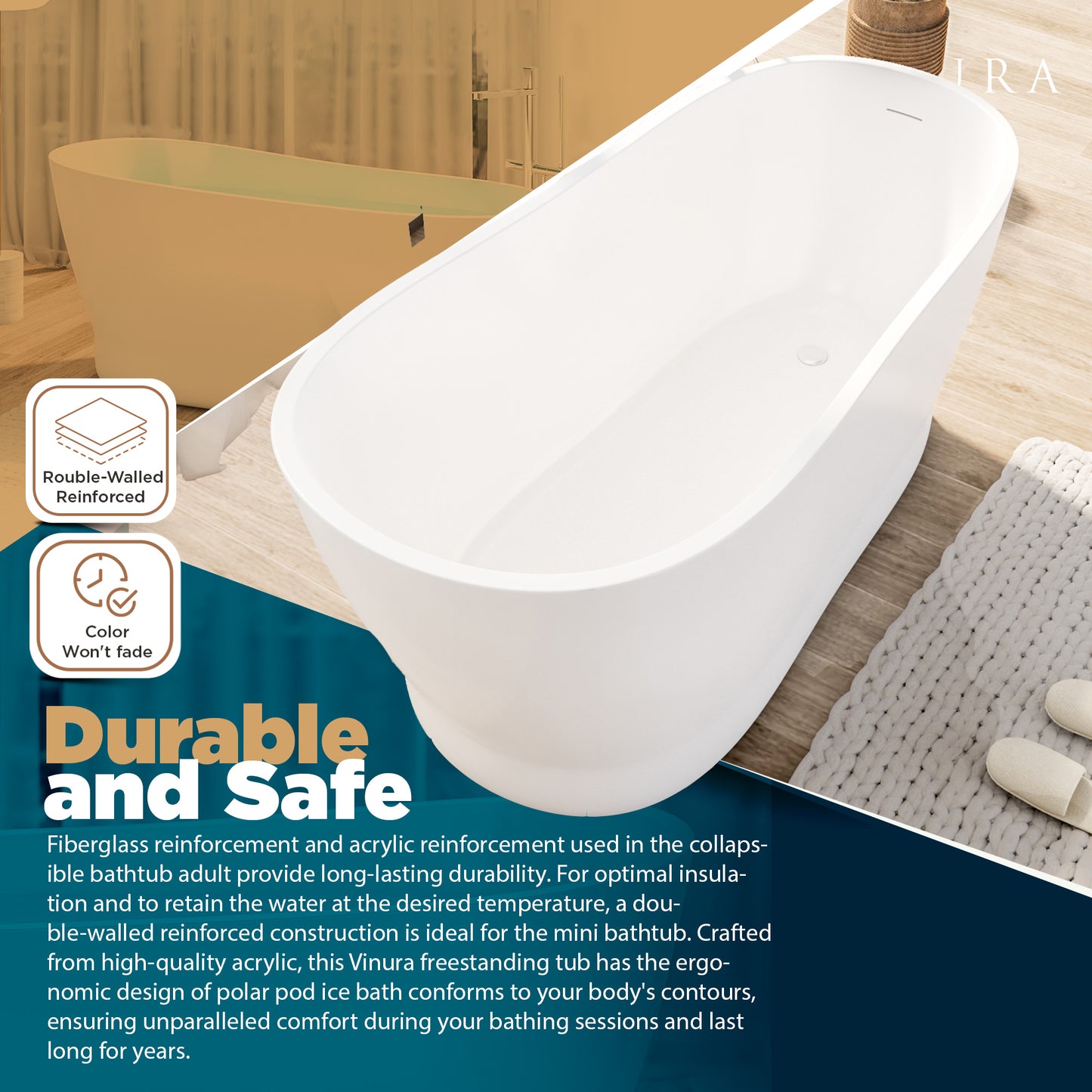 Modern Bathtubs for Bathrooms - 58” White Free Standing Tub