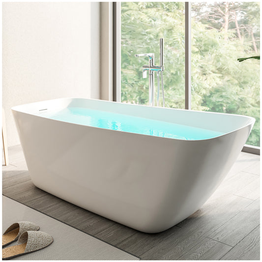 Modern Freestanding Bathtubs - 62” White Portable Tub for Adults