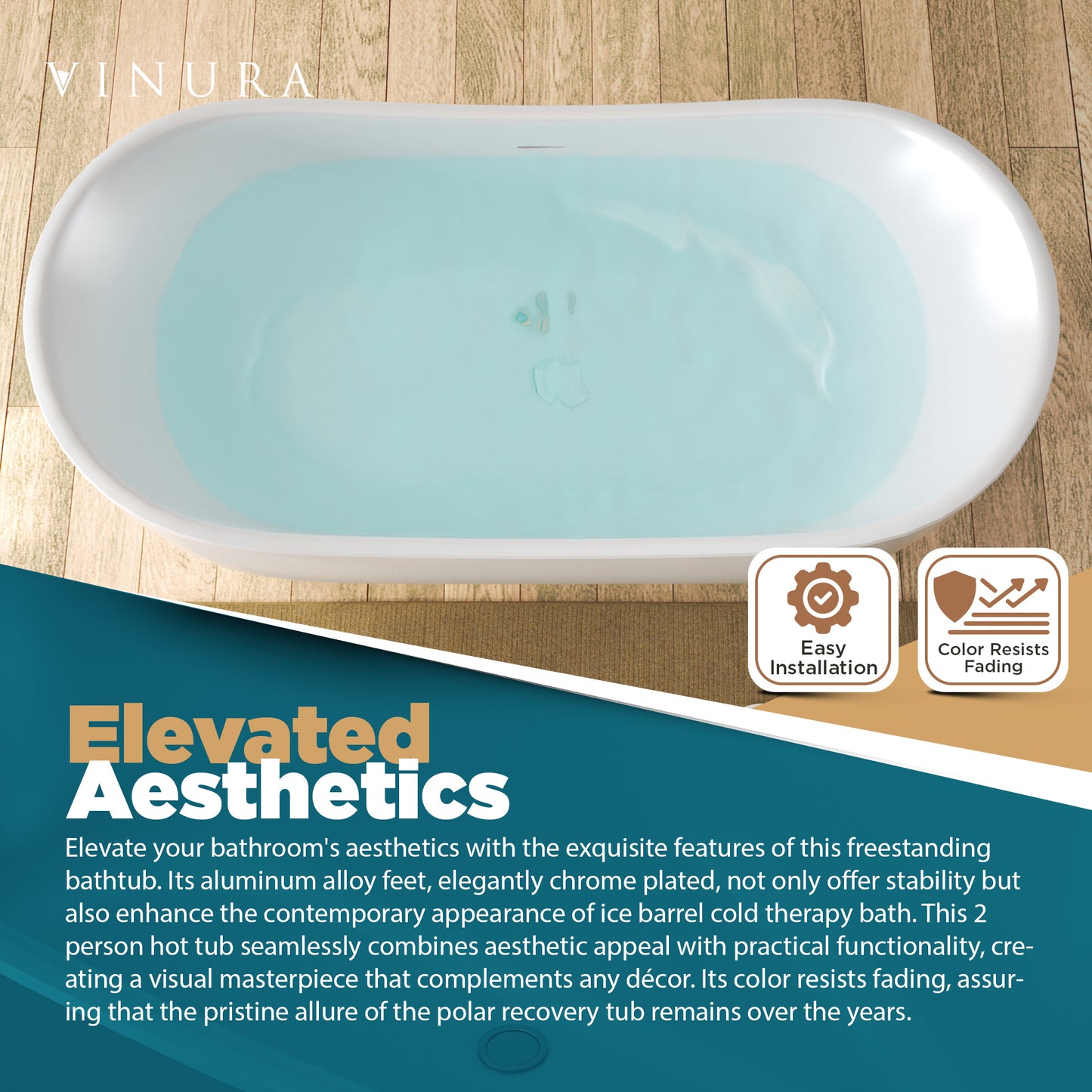 Modern Freestanding Bathtubs - 62” White Ice Bath Tub for Athletes