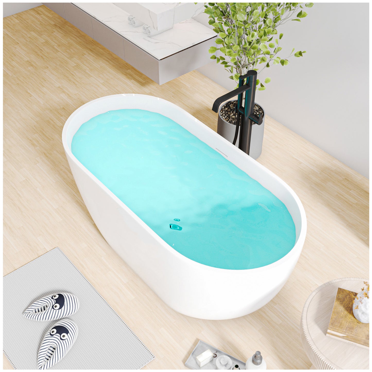 Modern Freestanding Bathtubs - 59” White Ice Tub for Athletes