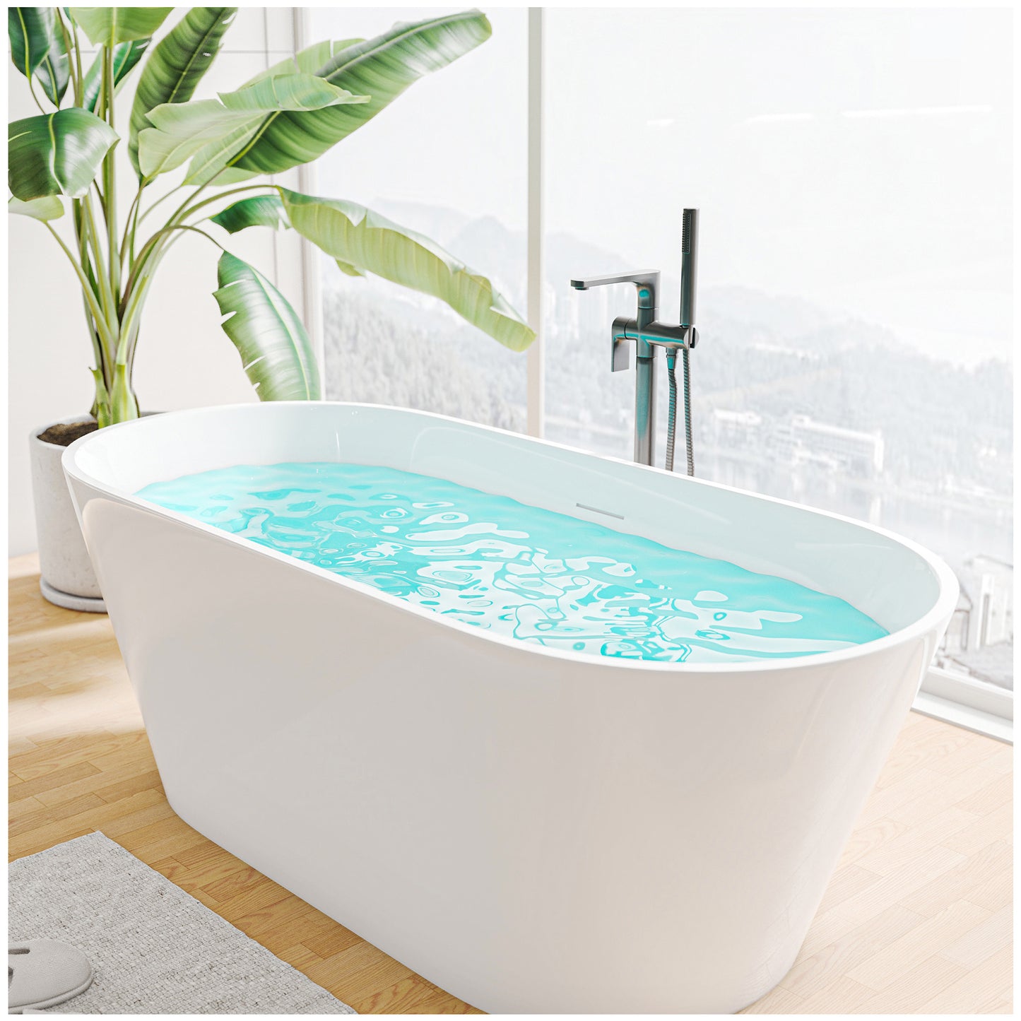 Freestanding Bathtubs for Bathroom - 63” White Ice Bath Tub for Adults