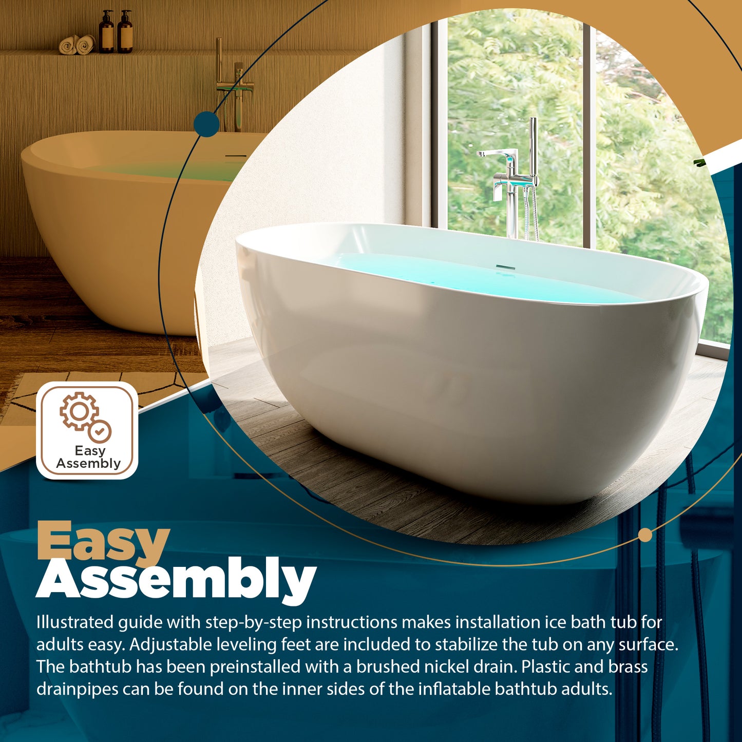 Free Standing Bathtubs - 67” White Oval Portable Bathtub Adult