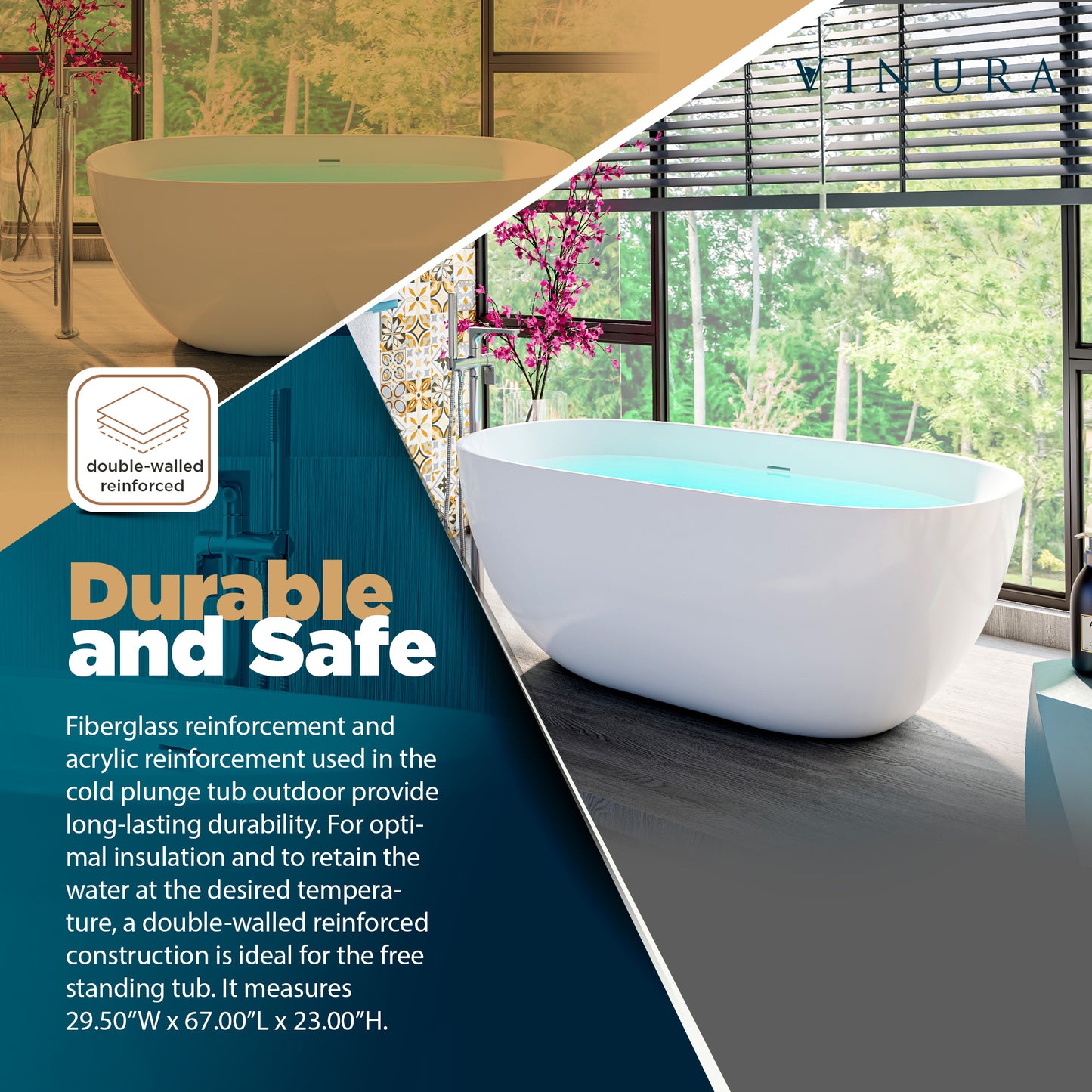 Free Standing Bathtubs - 67” White Oval Portable Bathtub Adult