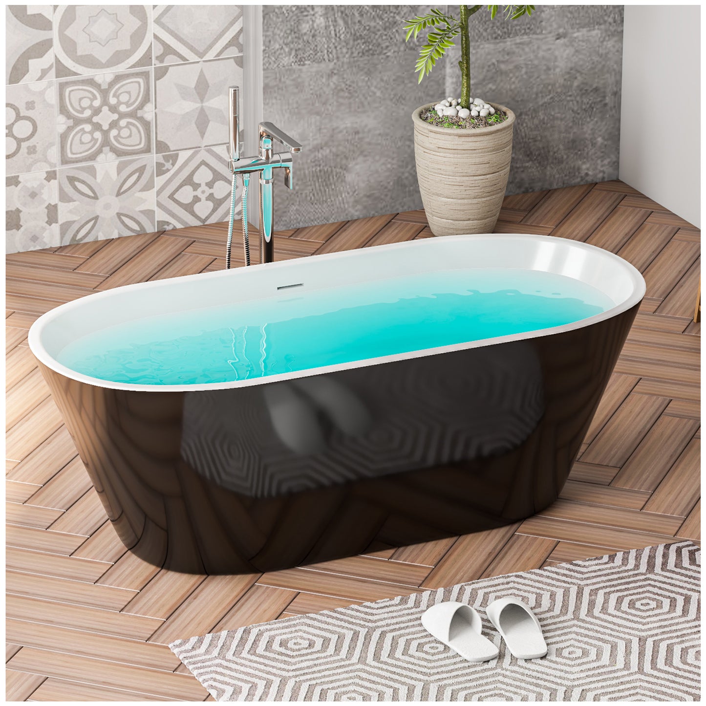 Freestanding Bathtubs - 59” Black Transparent Cold Plunge Tub