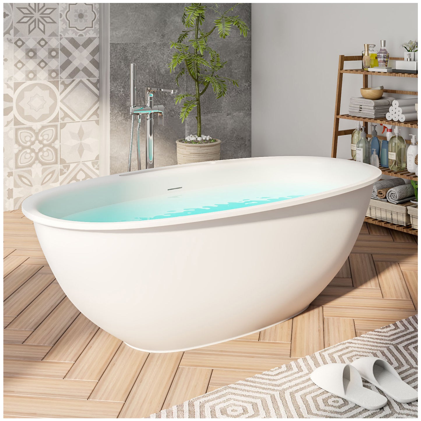 Minimalist Freestanding Bathtubs - 63” White Ice Bath Tub for Athletes