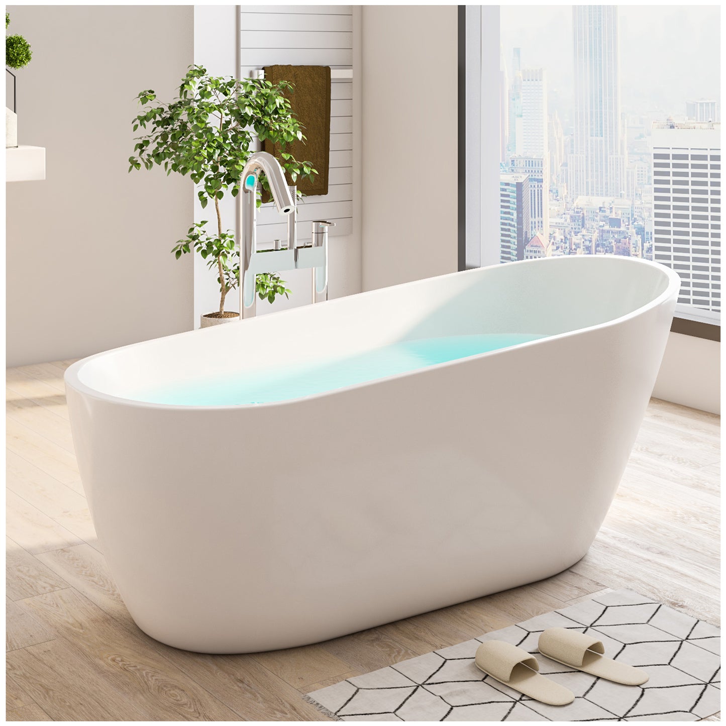 Freestanding Bathtubs for Bathroom - 67” White Portable Tub for Adults