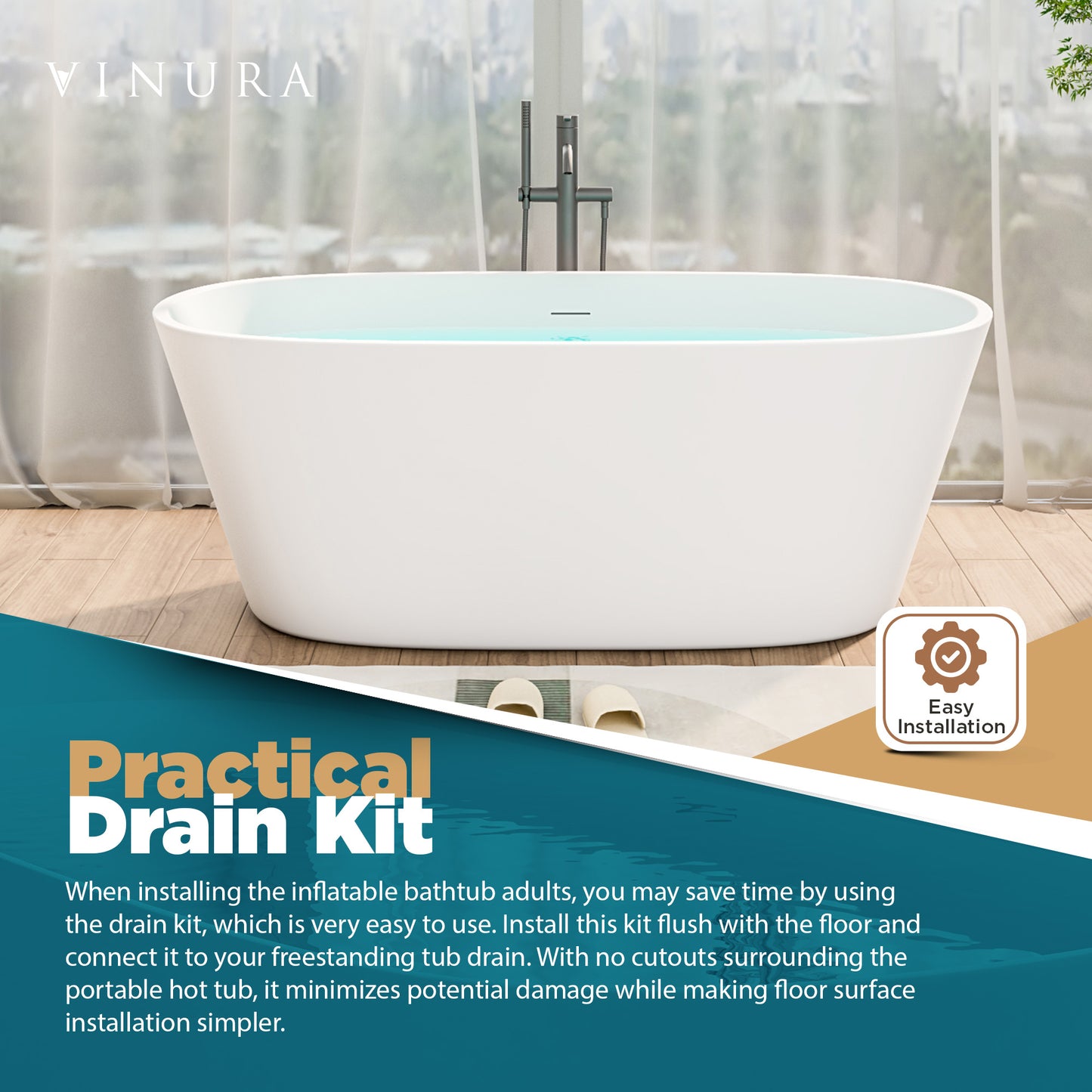 Modern Freestanding Bathtub - 63” White Oval Cold Water Plunge Tub