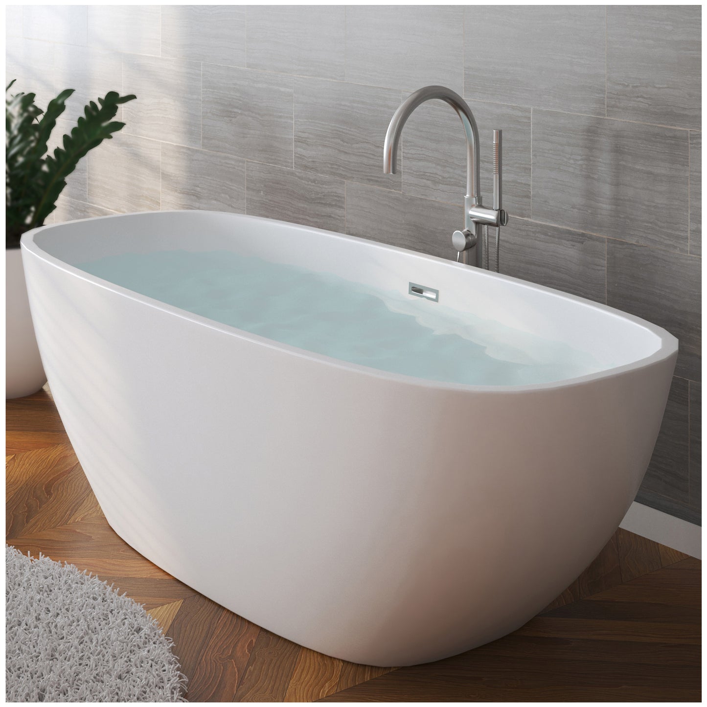 Freestanding Bathtubs - 59” White Oval Stand Alone Tub