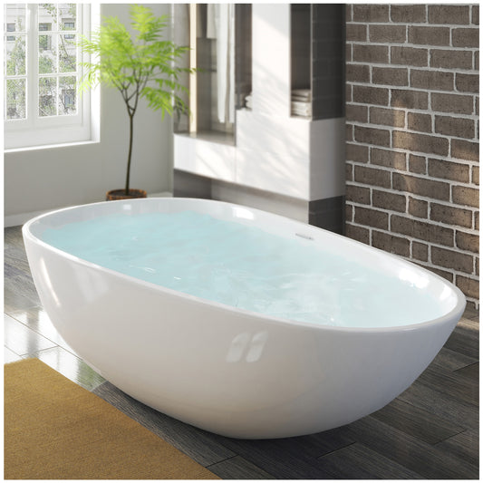 Modern Freestanding Bathtub - 67” White Oval Bathtubs for Bathroom