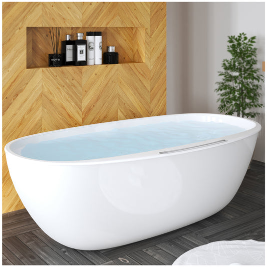 Freestanding Bathtub - 67” White Rectangular Bathtubs for Bathroom