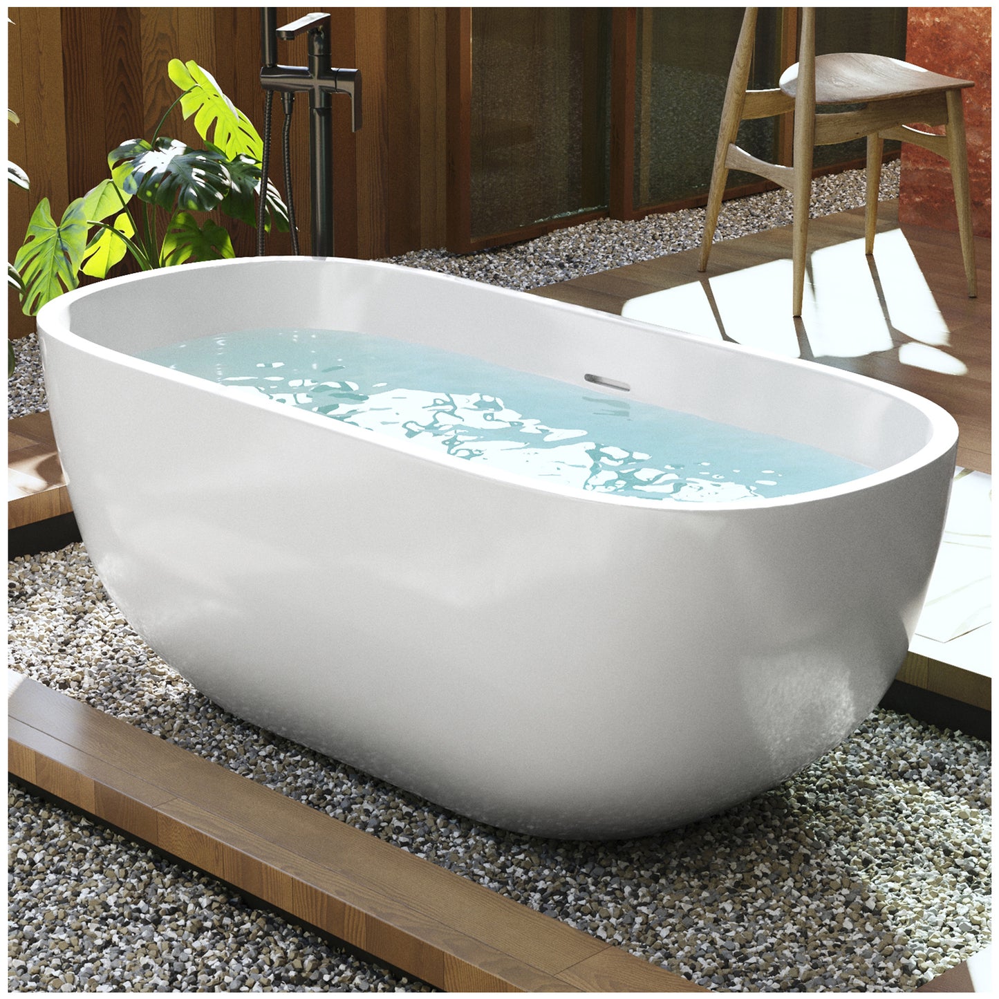 Portable Bath Tubs Adult - 55” White Oval Freestanding Bathtubs