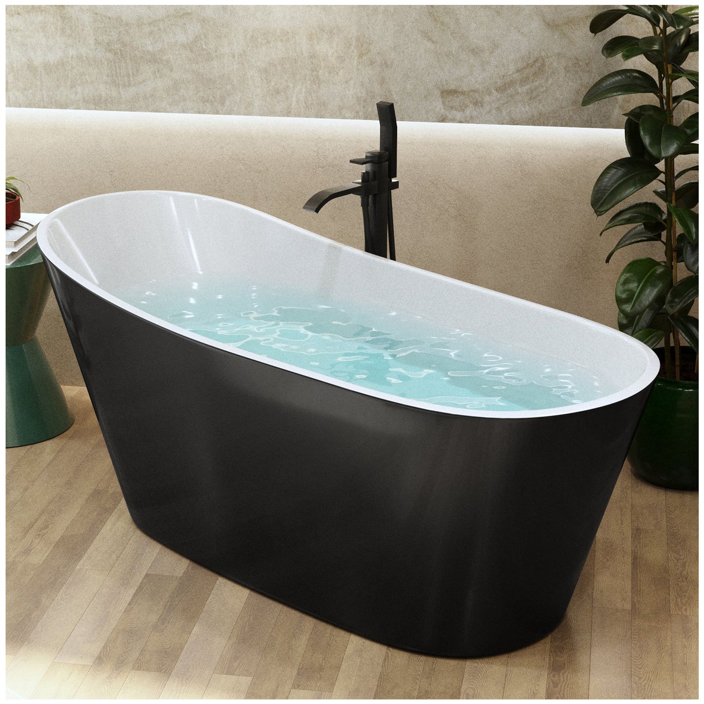 Modern Bathtubs for Bathroom - 62” Black Freestanding Bathtub