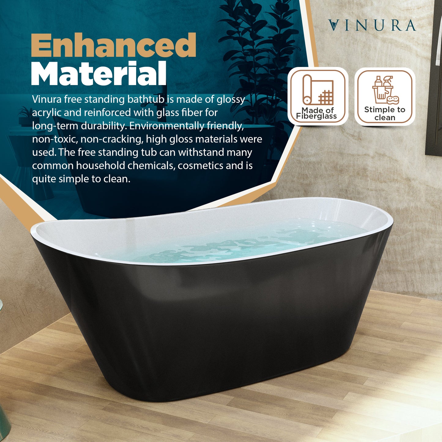 Modern Bathtubs for Bathroom - 62” Black Freestanding Bathtub