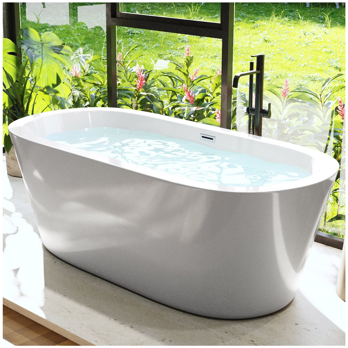 Portable Bath Tubs Adult - 65” White Oval Freestanding Bathtubs