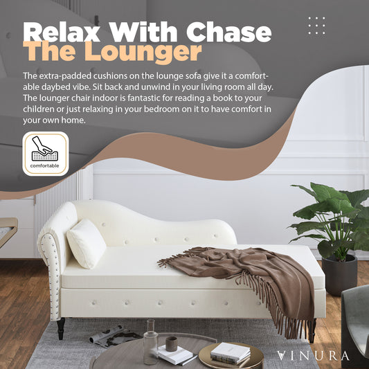 Storage Chaise Lounge Indoor - 60” Beige Velvet Lounge Chair