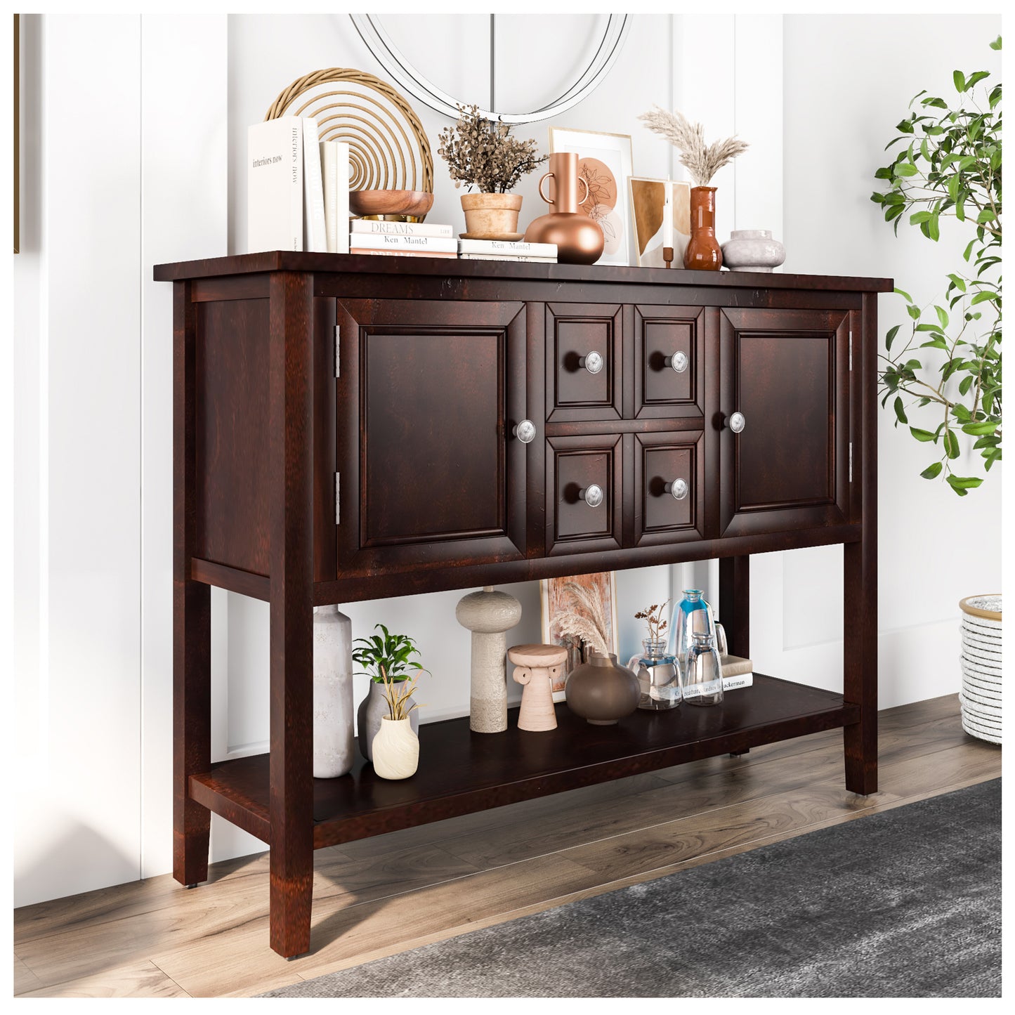 Buffet Table with Storage - Espresso 46” Sideboard Storage Cabinet