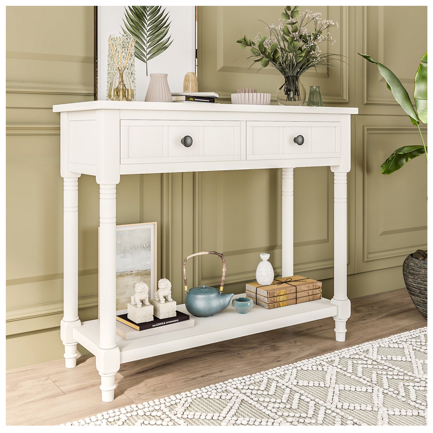 Narrow Console Table with Storage - 35” Sideboard Storage Cabinet