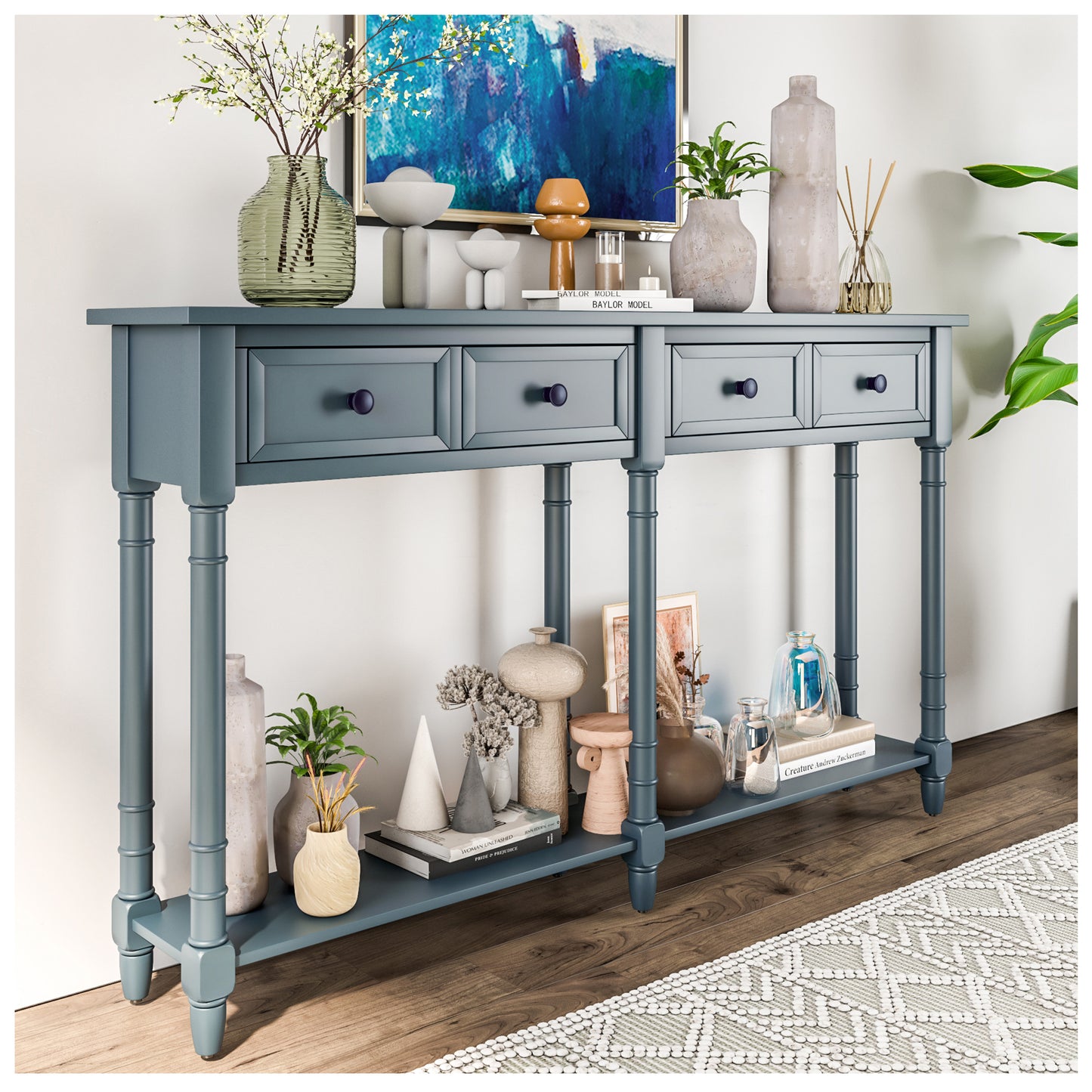 Narrow Console Table - Antique Navy 58” Console Tables for Entryway