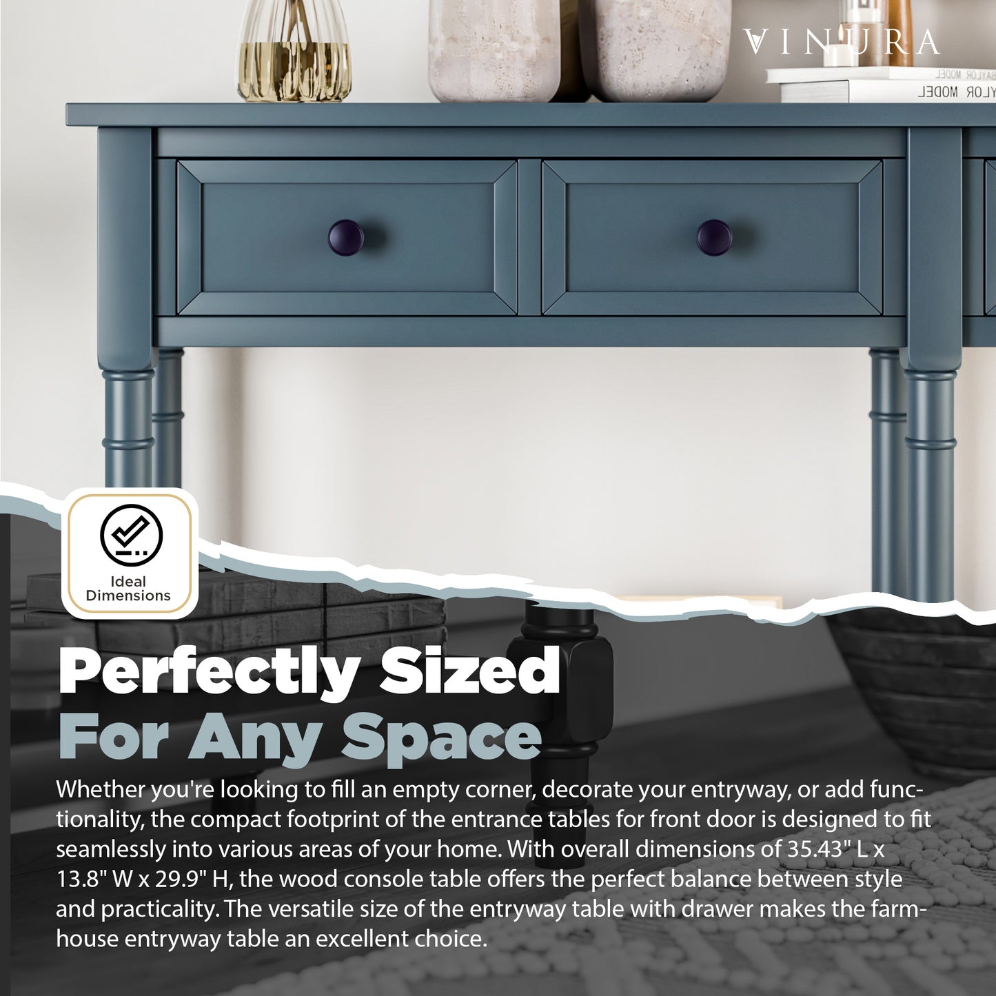 Narrow Console Table - Antique Navy 58” Console Tables for Entryway