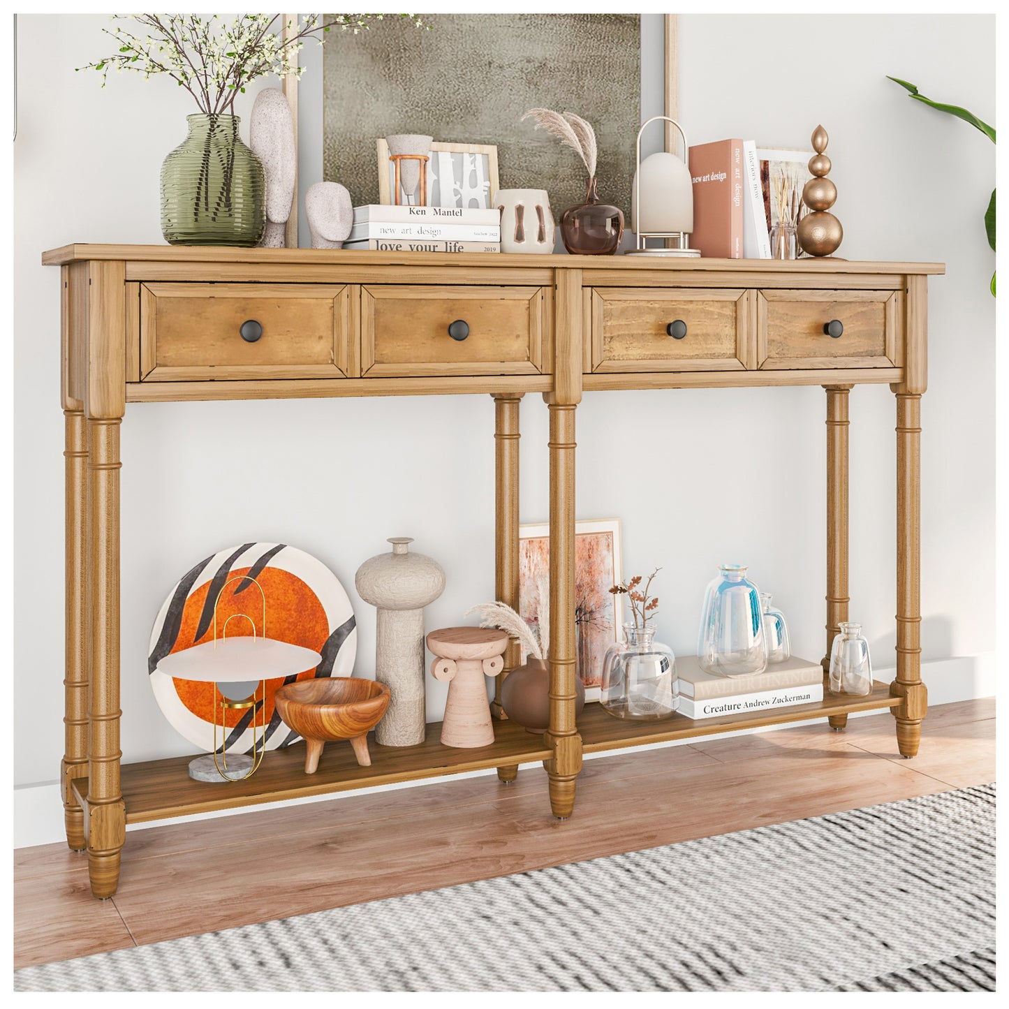 Narrow Console Table with Storage - 35” Sideboard Storage Cabinet