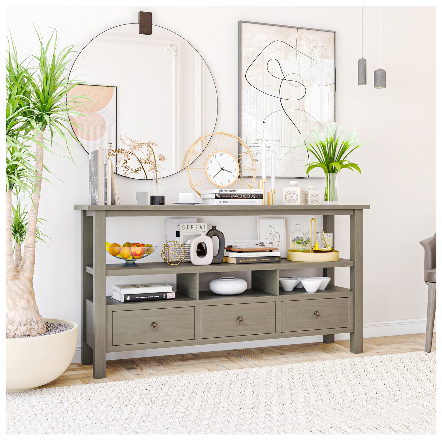 Small Entryway Table - Gray Wash 57” Console Table for Entryway