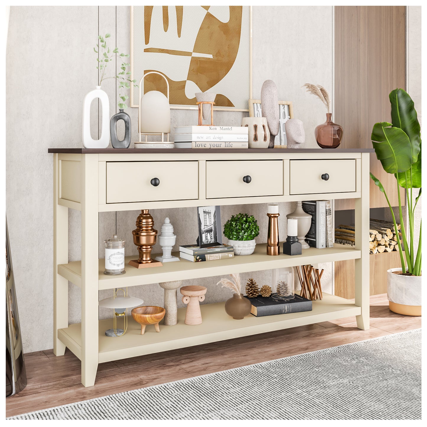 Console Tables for Entryway - Wood Beige 60” Long Entryway Table