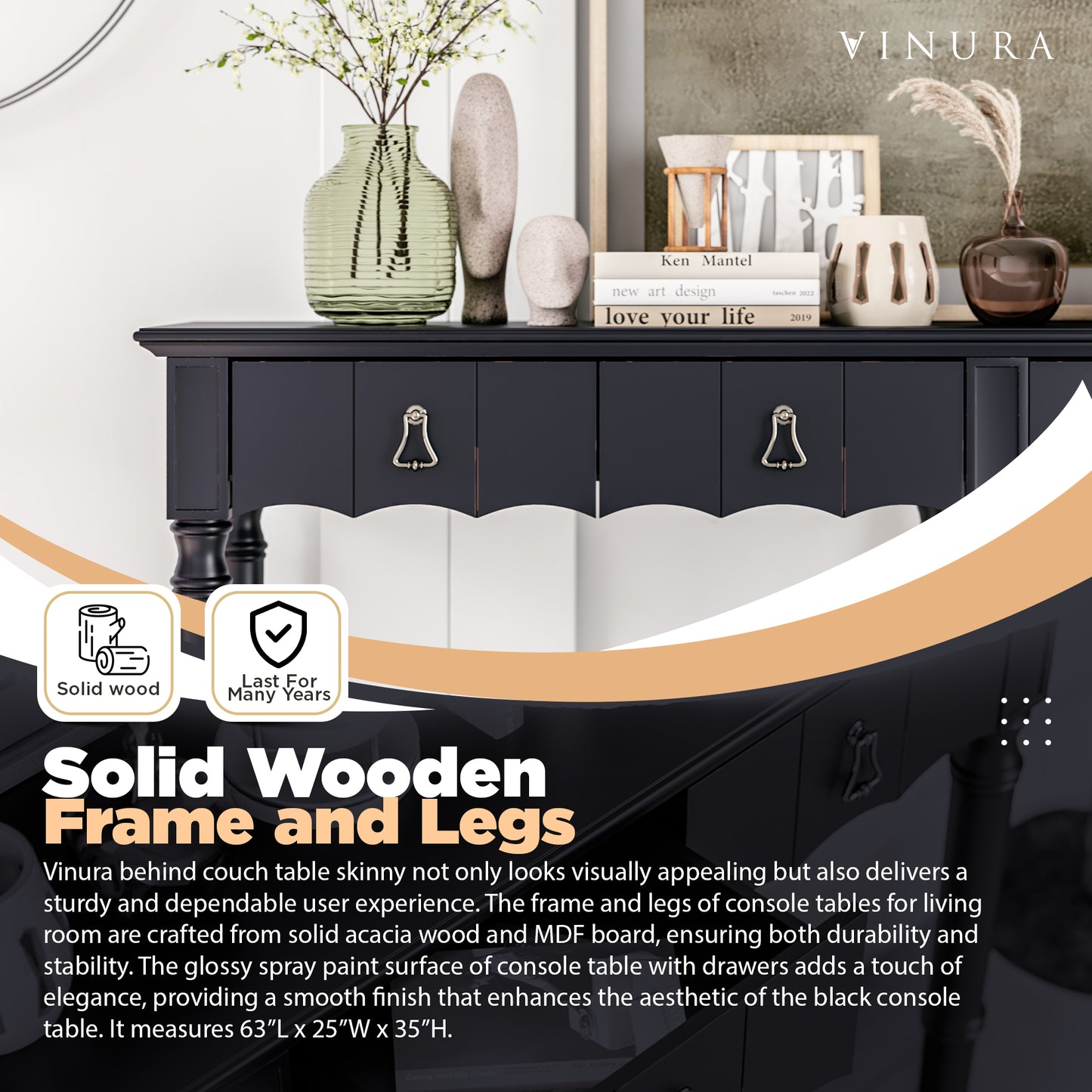 Console Tables for Entryway - Black 63” Hallway Table for Entryway