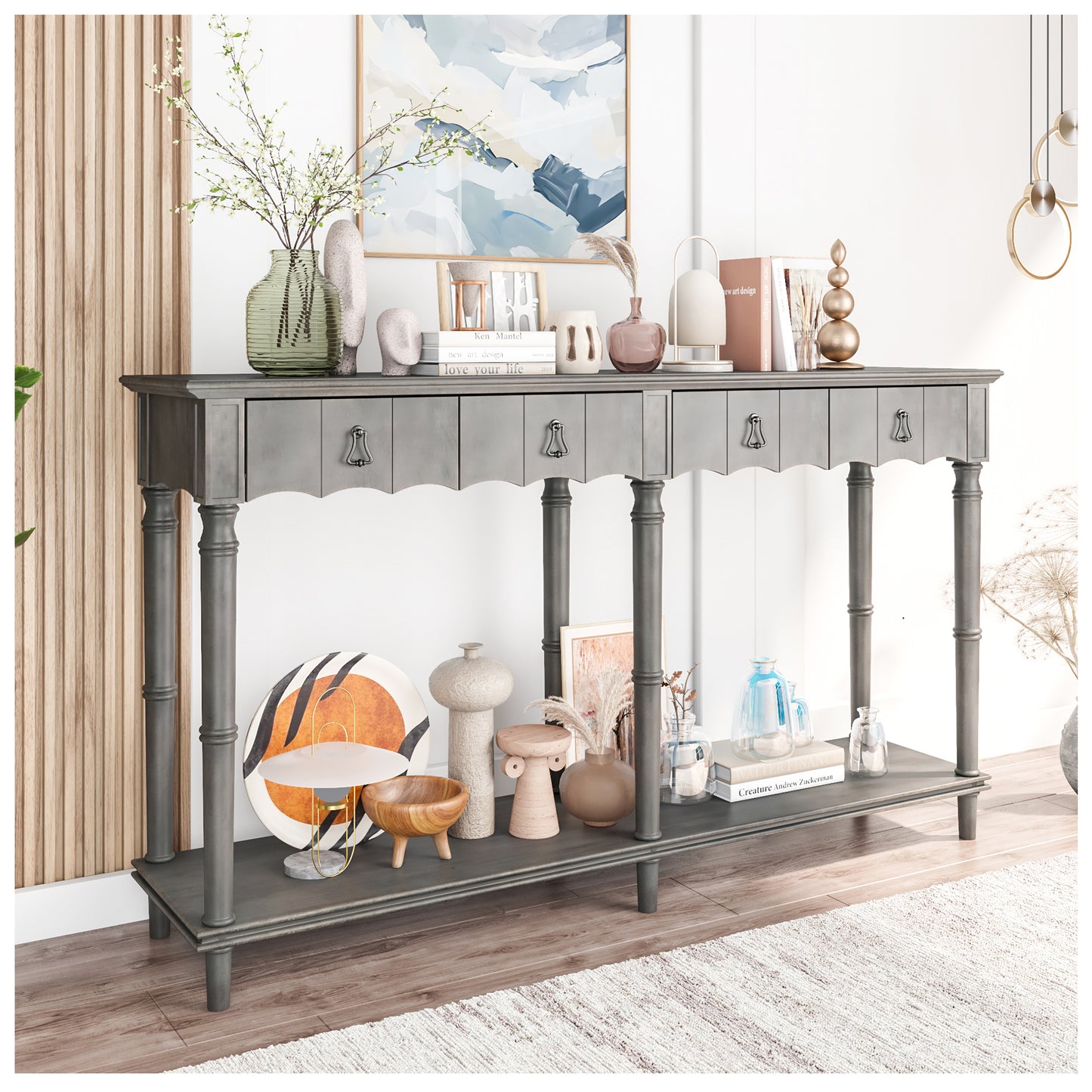 Console Tables for Entryway - Gray 63” Entryway Table with Storage