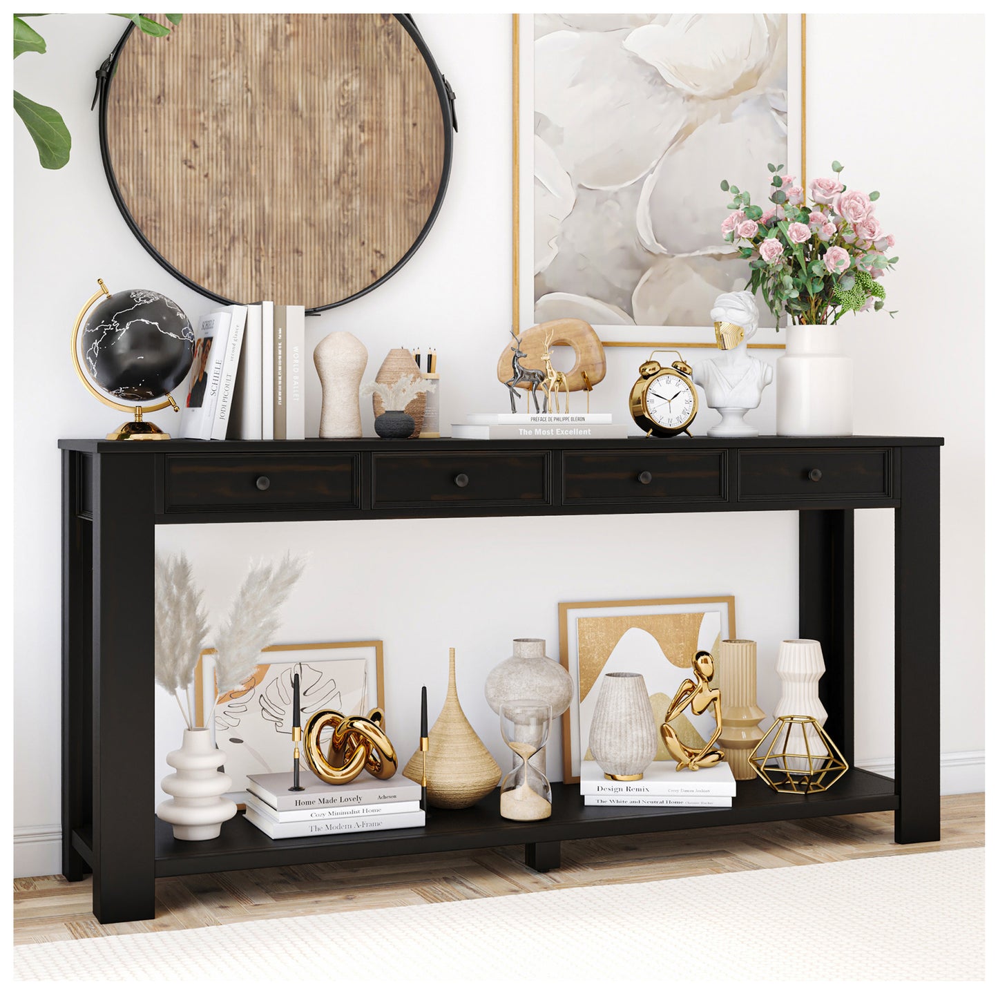 Console Tables for Entryway - Black 63” Hallway Table for Entryway