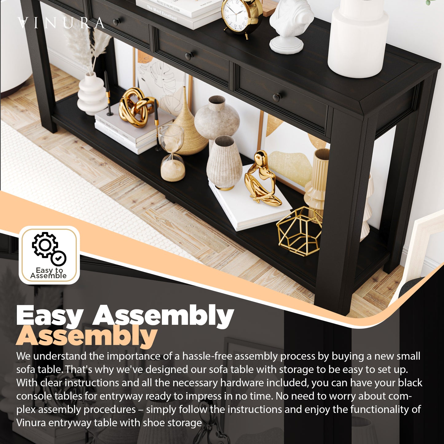 Console Tables for Entryway - Black 63” Hallway Table for Entryway