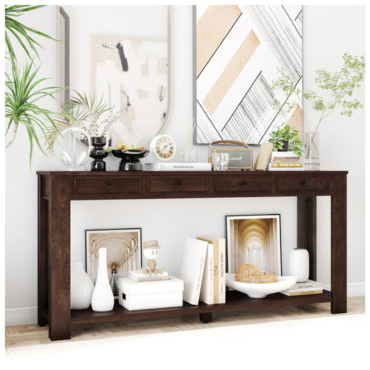 Console Tables for Entryway - Wood Espresso 63” Entryway Table with Storage