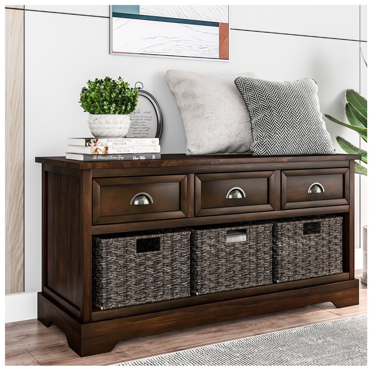 Entryway Bench with Shoe Storage - Walnut 41” Storage Bench for Entryway