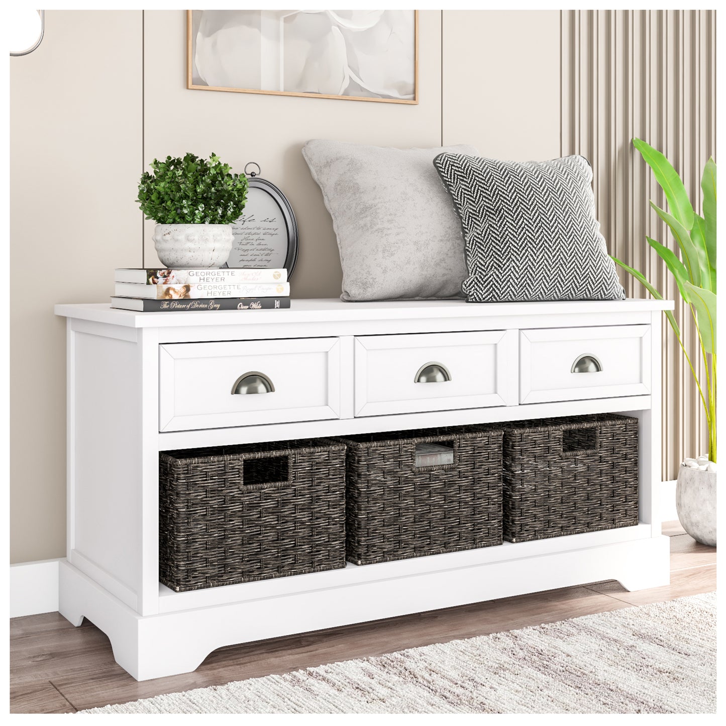 Storage Bench for Bedroom - White 41” Entryway Bench with Storage