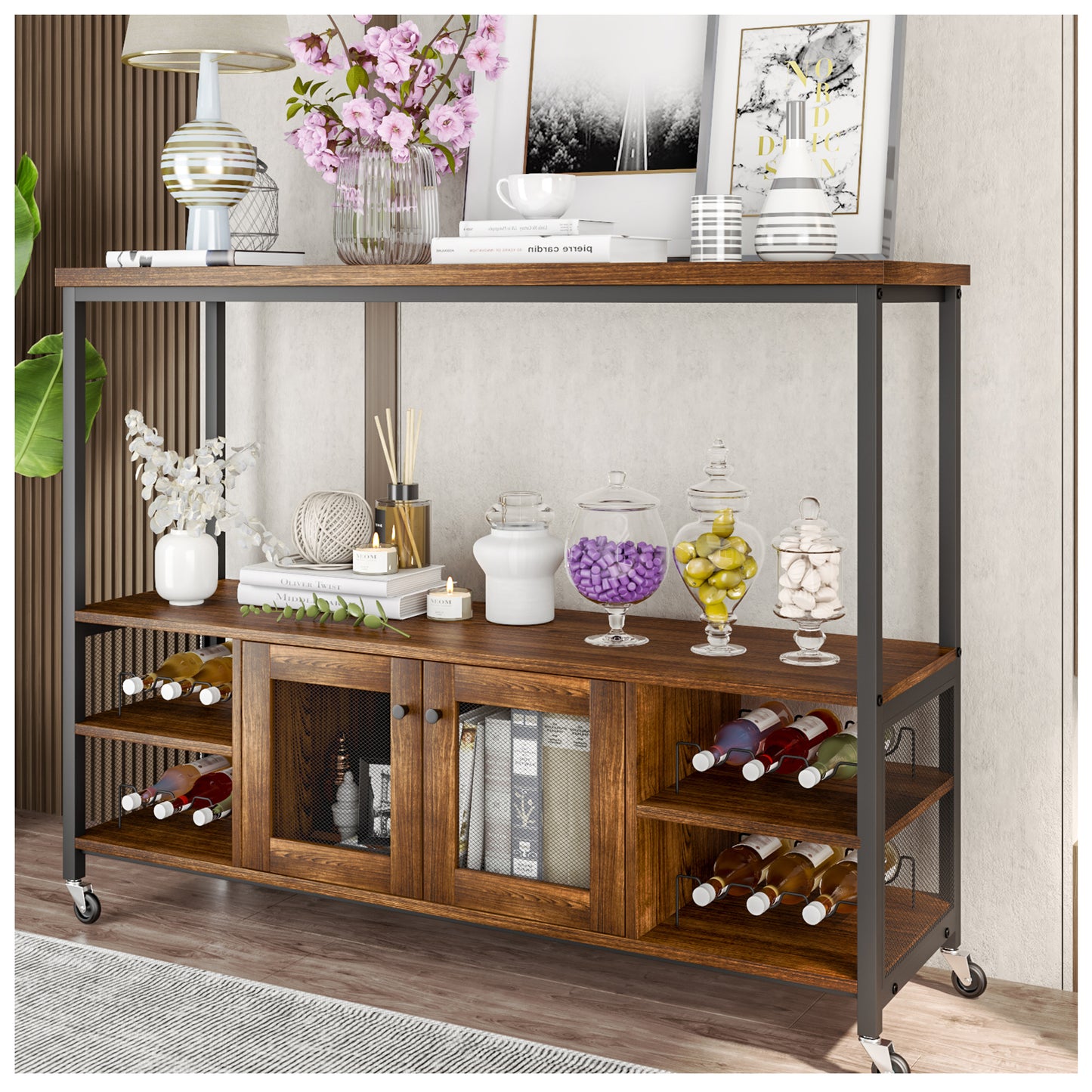 Liquor Cabinet Bar for Home - Dark Gray 41” Modern Wine Cabinets