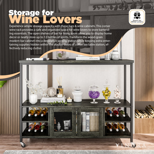 Bar Shelves for Liquor Bottles - Dark Gray 54” Bar Table with Storage