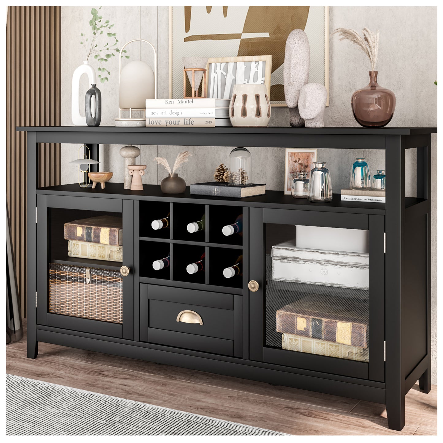 Modern TV Stands for Living Room - Black 51” TV Stand with Drawers