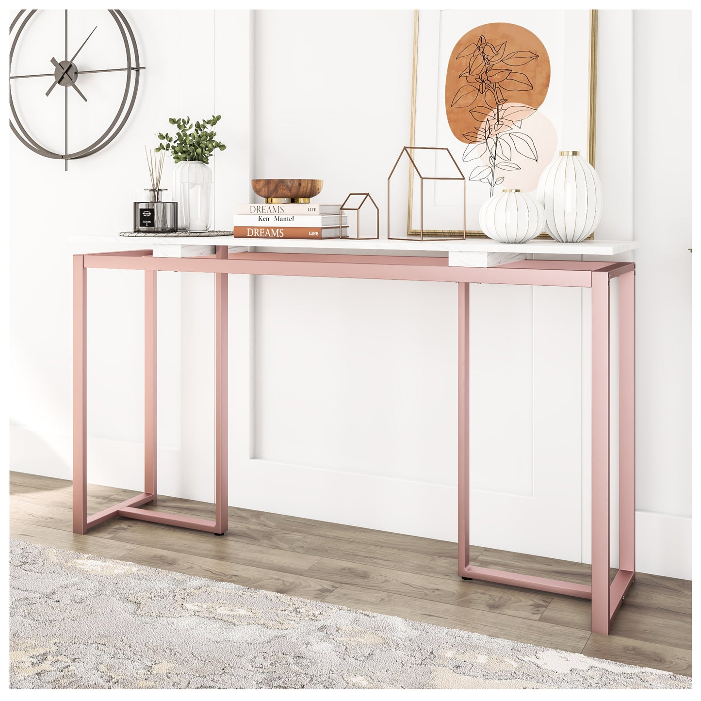 Console Tables for Entryway - Pink White 63” Modern Entryway Table