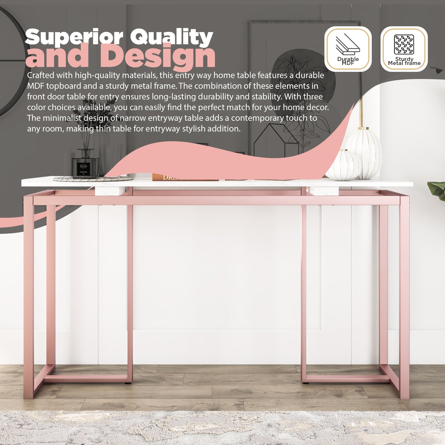 Console Tables for Entryway - Pink White 63” Modern Entryway Table