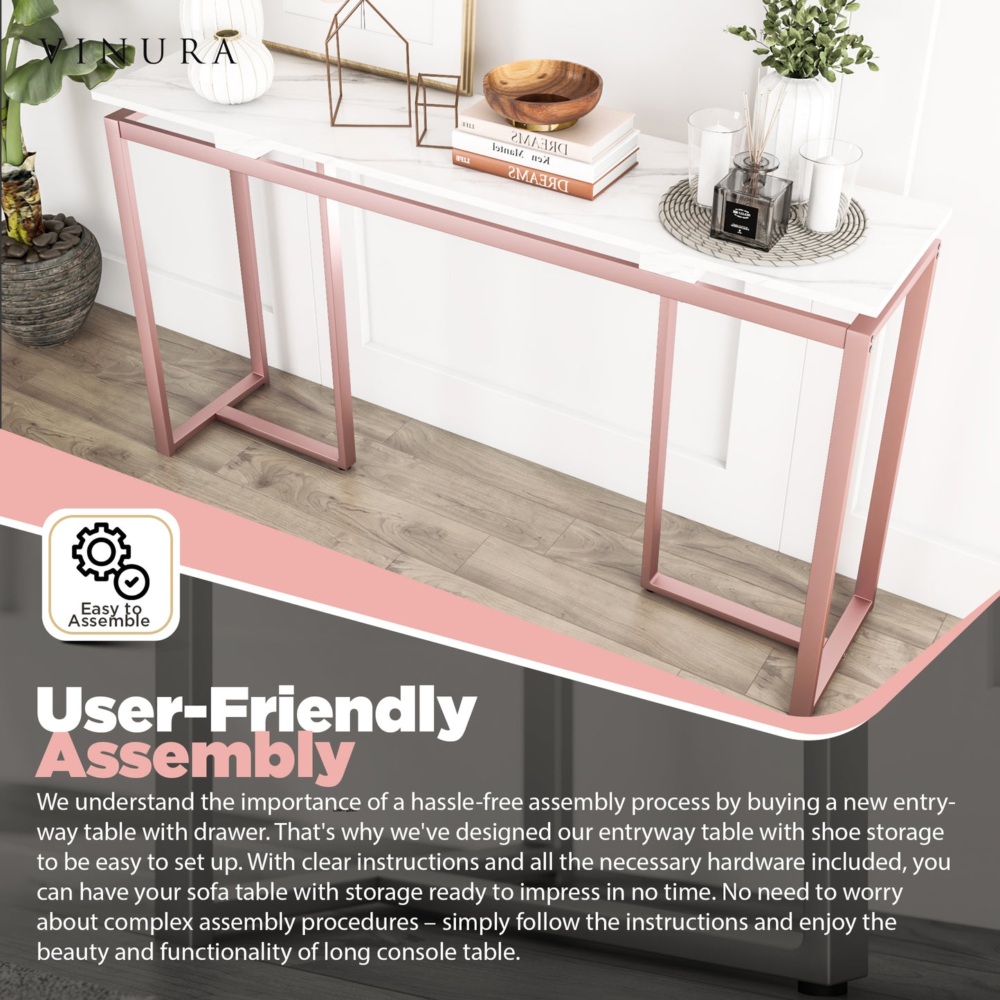 Console Tables for Entryway - Pink White 63” Modern Entryway Table