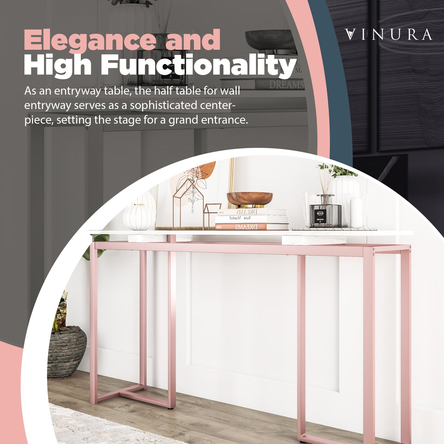 Console Tables for Entryway - Pink White 63” Modern Entryway Table