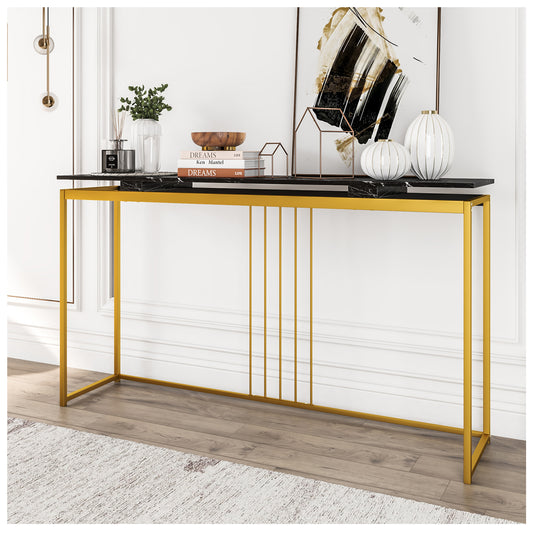 Narrow Console Table - Gold 63” Hallway Table for Entryway