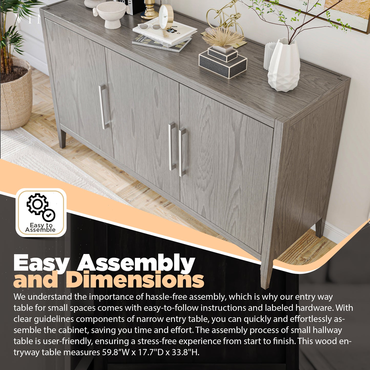 Console Tables for Living Room - Gray 59” Hallway Table for Entryway