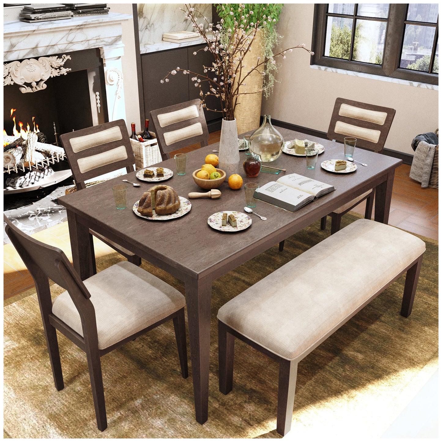 Kitchen & Dining Room Sets - Espresso 60” Dining Table Set for 6