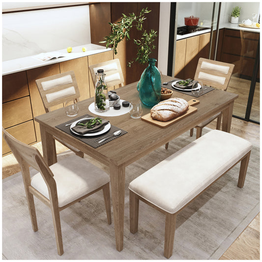 Kitchen & Dining Room Tables - Natural Wood 60” Dining Table Set for 6